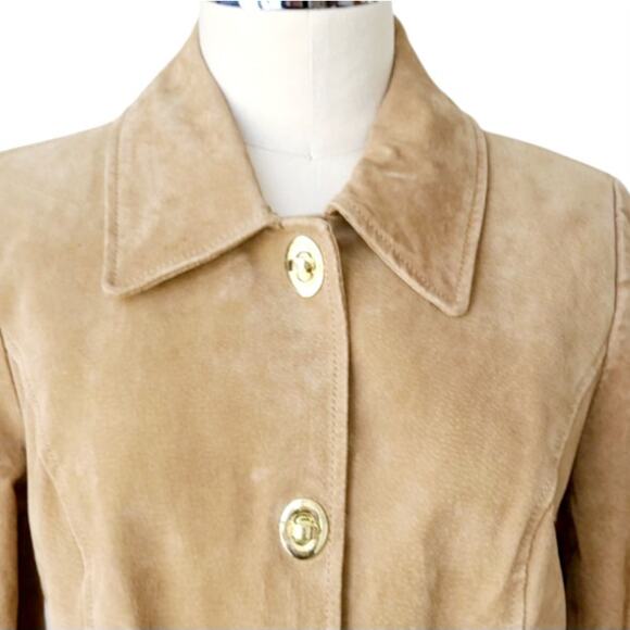 Dennis Basso Long Washable Suede Jacket Gold Turnkey Size XS Tan Boho Chic Indie - Picture 4 of 12